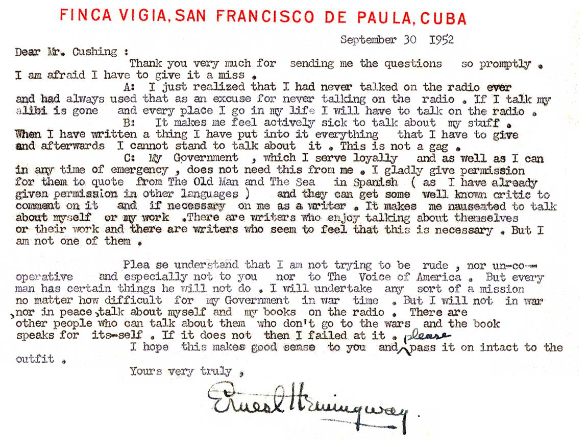 Hemingway-VOA 1952