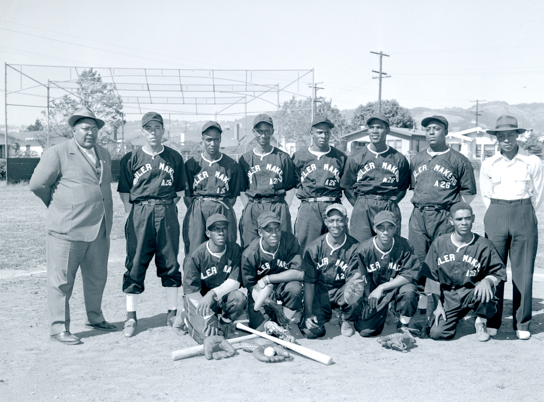 Photograph from the 1920s of an employee baseball team for W & A Fletcher  company shipyard. They …