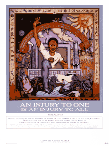 "An Injury to One is an Injury to All," poster of mural in L.A for CWA 9000, by Mike Alewitz, 1994